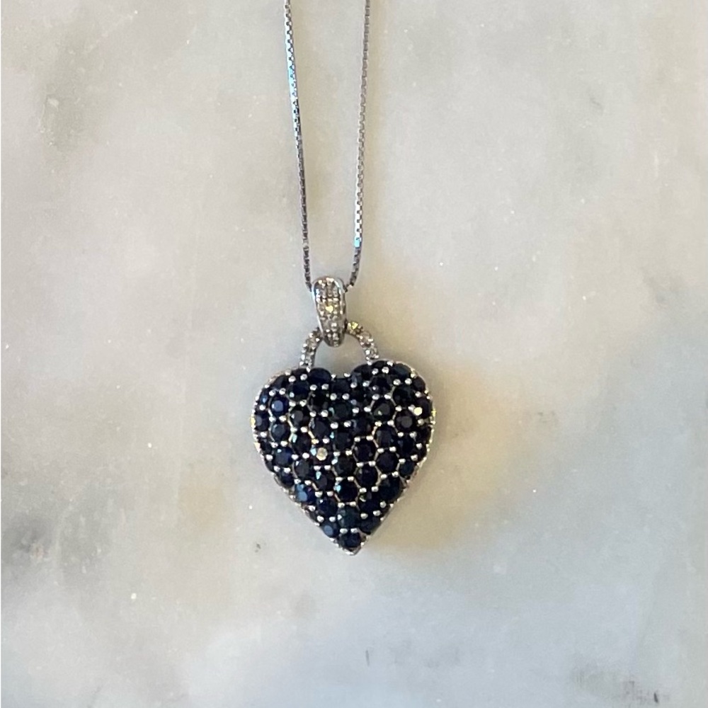 Macy’s Blue Sapphire Heart Necklace with silver chain